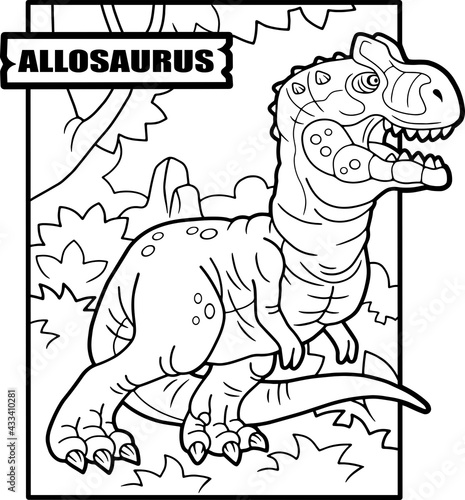prehistoric dinosaur allosaurus, coloring page, outline illustration