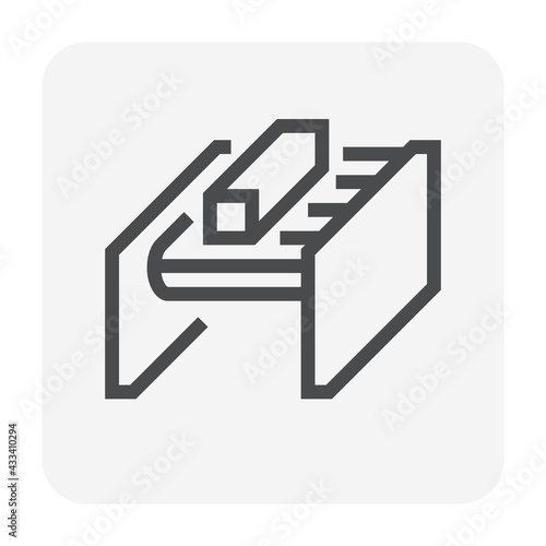 Metallurgy or metallurgical production industry vector icon. Consist of hot casting metal, iron or steel product on mill production line. Manufacturing process in foundry, furnace or factory plant.