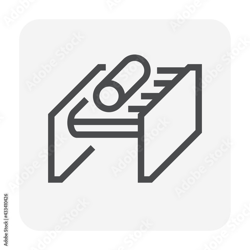 Metallurgy or metallurgical production industry vector icon. Consist of hot casting metal, iron or steel product on mill production line. Manufacturing process in foundry, furnace or factory plant.