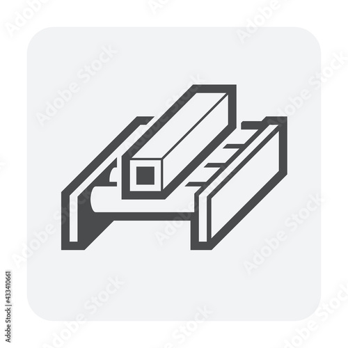 Metallurgy or metallurgical production industry vector icon. Consist of hot steel, metal pipe product on rolling mill or production line. Manufacturing process in foundry, furnace or factory plant.