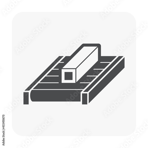 Metallurgy or metallurgical production industry vector icon. Consist of hot steel, metal pipe product on rolling mill or production line. Manufacturing process in foundry, furnace or factory plant.