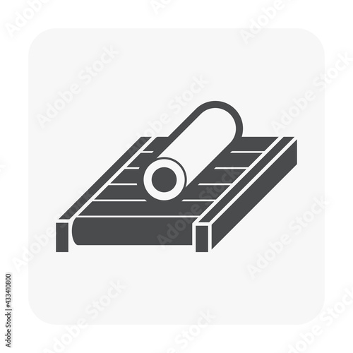 Metallurgy or metallurgical production industry vector icon. Consist of hot steel, metal pipe product on rolling mill or production line. Manufacturing process in foundry, furnace or factory plant.