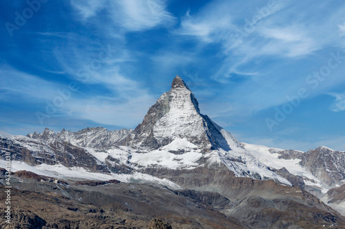 Landscape of Matterhorn, a mountain of the Alps, straddling the main watershed and border between Switzerland and Italy from Gornergrat Bahn in Zermatt © Jphoto4956