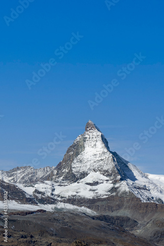 Landscape of Matterhorn, a mountain of the Alps, straddling the main watershed and border between Switzerland and Italy from Gornergrat Bahn in Zermatt