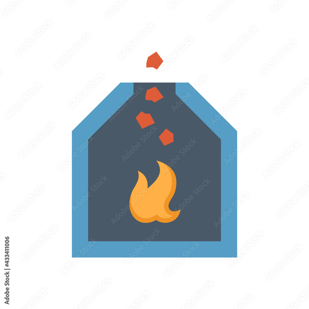 Blast furnace vector icon. Equipment and burning process in metallurgy or metallurgical production industry in factory plant. Consist of flame fire, iron ore and stack. For smelting, casting metal. Blast furnace vector icon. Equipment and burning process in metallurgy or metallurgical production industry in factory plant. Consist of flame fire, iron ore and stack. For smelting, casting metal.