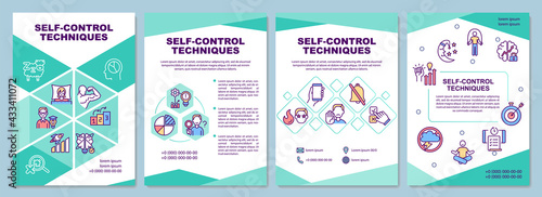 Self control techniques brochure template. Work life harmony. Flyer, booklet, leaflet print, cover design with linear icons. Vector layouts for presentation, annual reports, advertisement pages