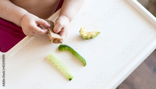 Baby led weaning dinner, blw, finger food, kids food, feeding up baby, six months baby food, baby hand photo