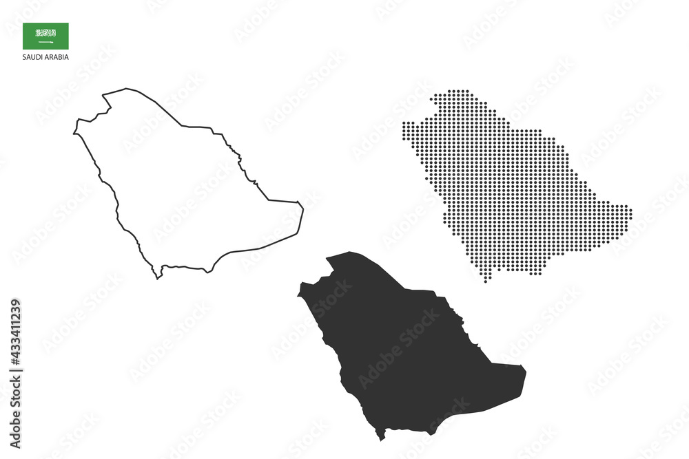 3 versions of Saudi Arabia map city vector by thin black outline ...