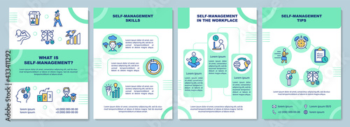 Self management brochure template. Boost productivity at work. Flyer, booklet, leaflet print, cover design with linear icons. Vector layouts for presentation, annual reports, advertisement pages