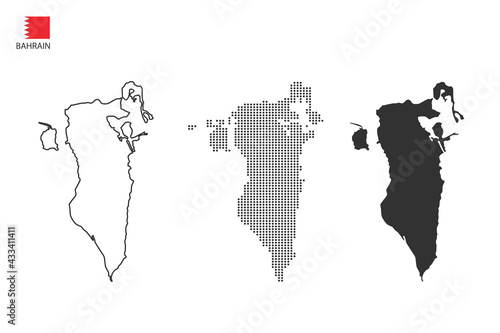 3 versions of Bahrain map city vector by thin black outline simplicity style, Black dot style and Dark shadow style. All in the white background.