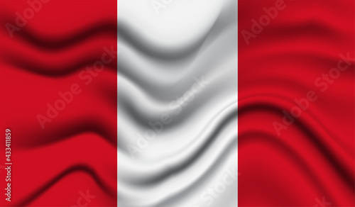 Abstract waving flag of Peru with curved fabric background. Creative realistic waving flag of Peru vector background