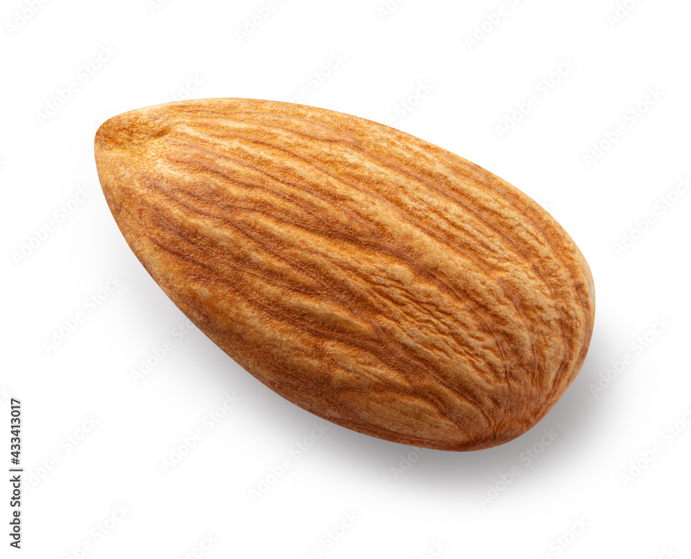 Almond nut isolated. Almond on white background. Top view. With clipping path. Full depth of field. Almond nut isolated. Almond on white background. Top view. With clipping path. Full depth of field.