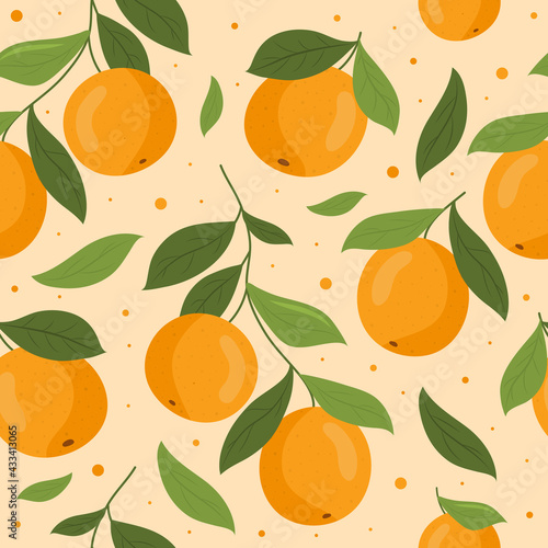 Pattern with tangerines. Vector illustration.