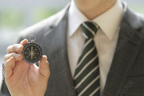 Close up of businessman holding Compass