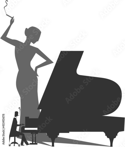 Piano Player Silhouette with a woman shade