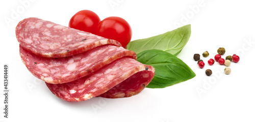 Salami smoked sausage  Traditional dry-cured Milano salami  isolated on white background. High resolution image.