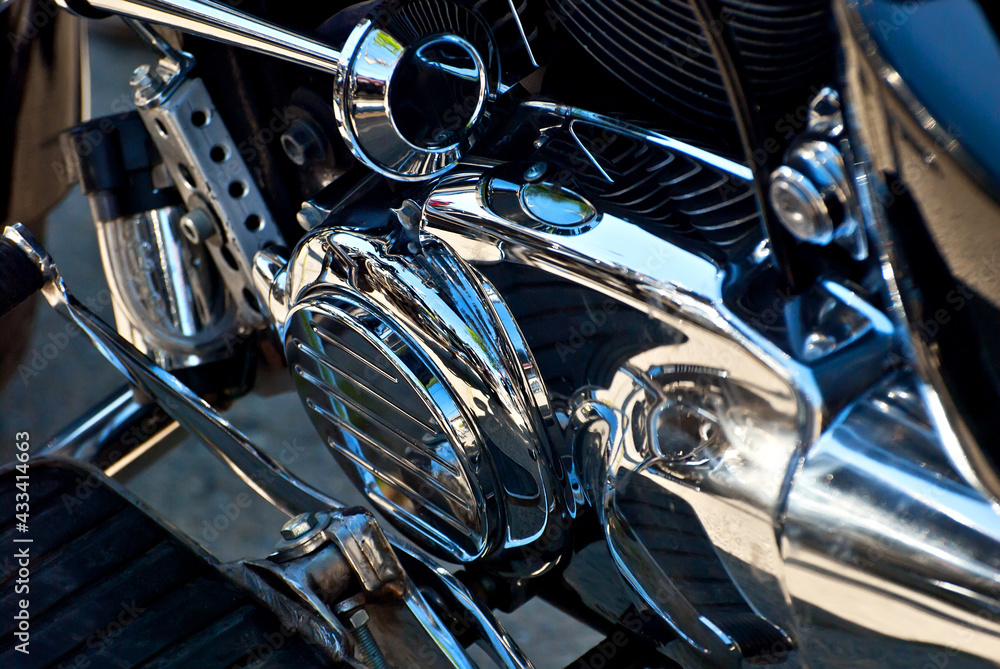 Motorcycle engine closeup. chrome engine parts. Shiny smooth details. Motorcycle engine closeup. chrome engine parts. Shiny smooth details.