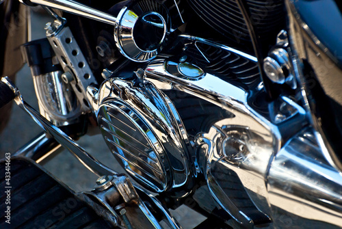Motorcycle engine closeup. chrome engine parts. Shiny smooth details. © Ivan