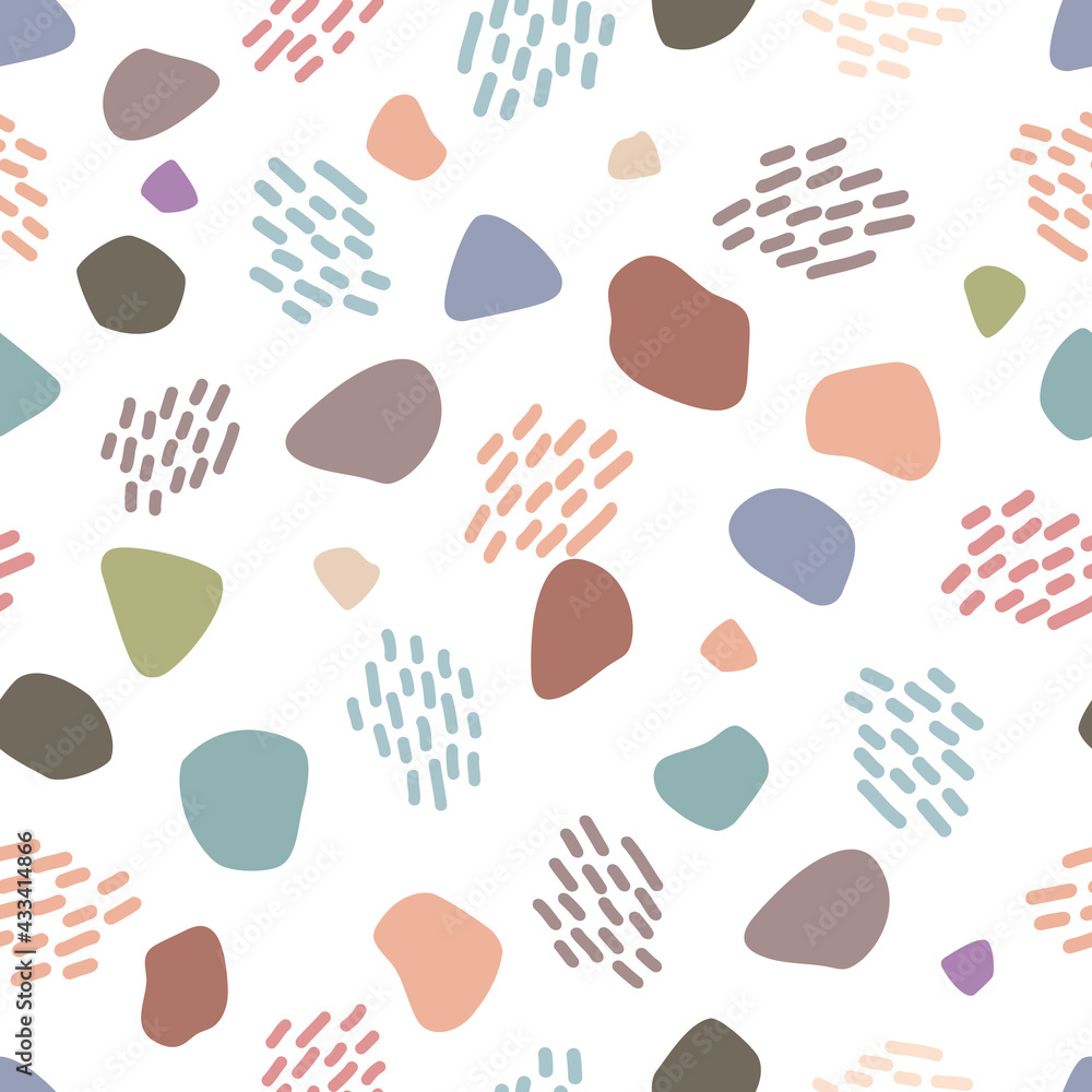 Simple shapes of different size, striped groups on a white background. Seamless abstract doodle pattern. Suitable for textile, packaging. Simple shapes of different size, striped groups on a white background. Seamless abstract doodle pattern. Suitable for textile, packaging.