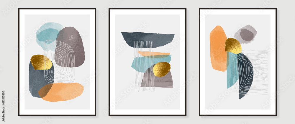 Minimal hand painted watercolor and line art illustration. Abstract art background. Design for wall decoration, wall arts, cover, postcards, brochure. 
