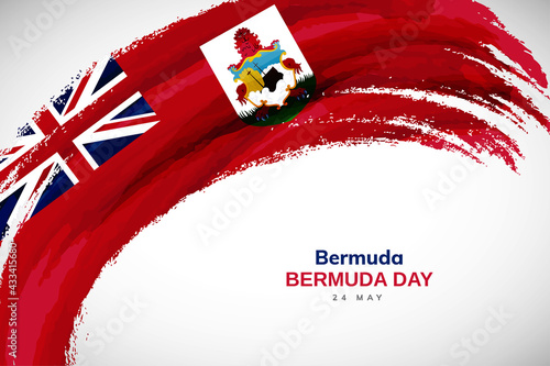 Happy national day of Bermuda with watercolor brush stroke flag background with abstract watercolor grunge brush flag