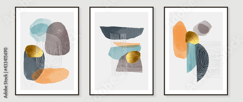 Minimal hand painted watercolor and line art illustration. Abstract art background. Design for wall decoration, wall arts, cover, postcards, brochure. 