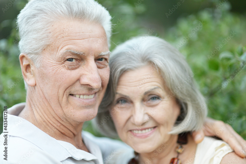 smiling senior couple embracing  in autumn  park