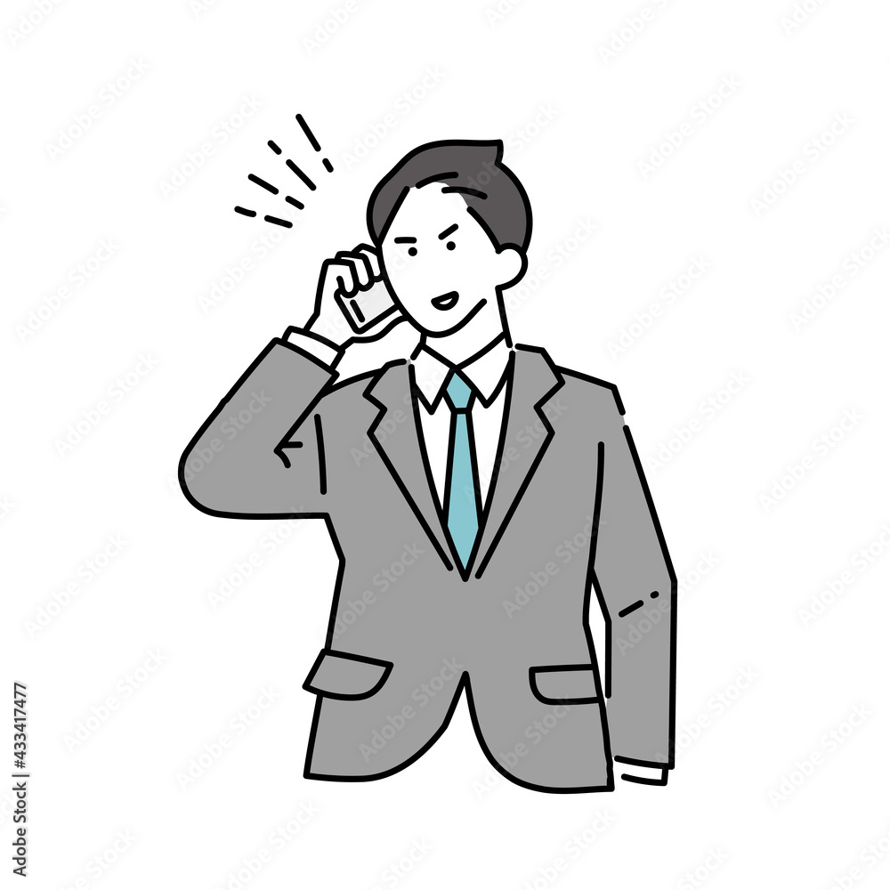 テキパキと電話をする営業 男性ビジネスパーソン テキパキと電話をする営業 男性ビジネスパーソン