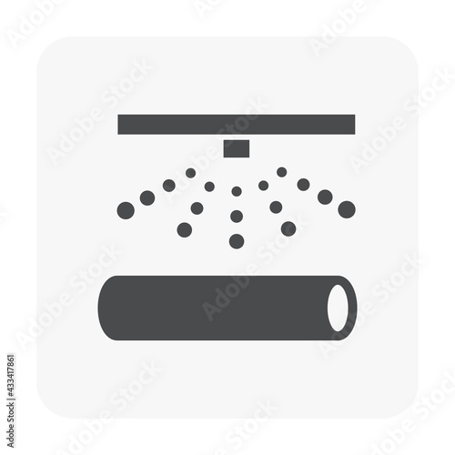 Metallurgy or metallurgical production industry vector icon. That heat treatment, annealing or cooling process consist of water spray, hot steel, iron or metal. Improve hardening of material. 64x64 px