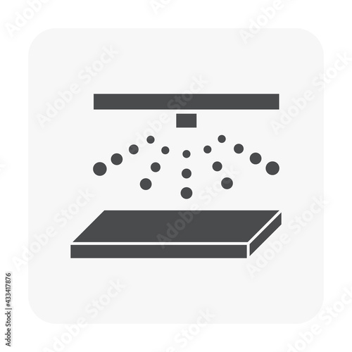 Metallurgy or metallurgical production industry vector icon. That heat treatment, annealing or cooling process consist of water spray, hot steel, iron or metal. Improve hardening of material. 64x64 px