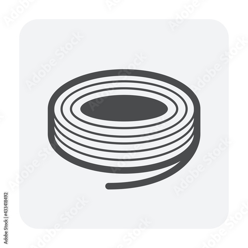 Steel wire rope in roll coil vector icon. Product from metallurgy industry. Manufacture from steel, metal, iron or stainless. Material for construction to tie bar rod and reinforced in concrete.