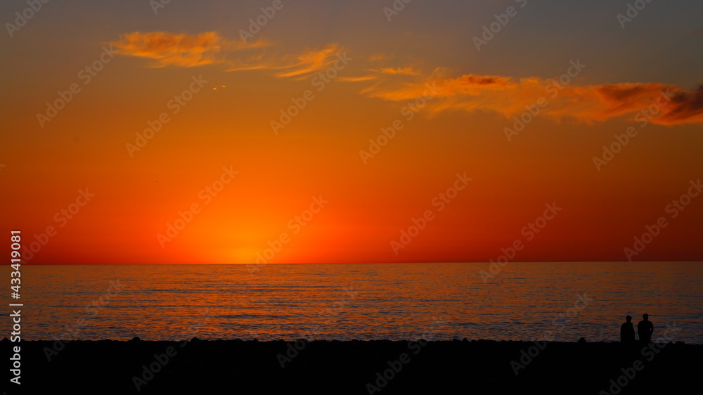 Batumi, Georgia - May 12, 2021: Sunset at Sea