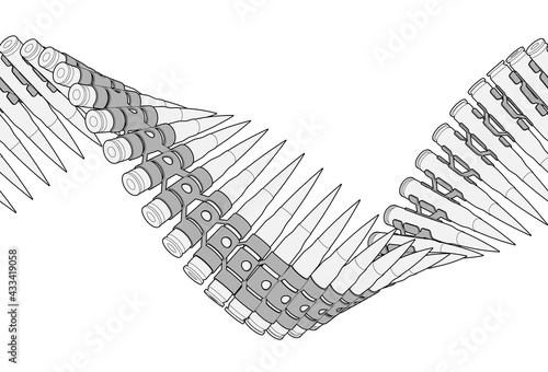 Machine gun belt bent into a helix. Repeatable tattoo design with editable outlines.