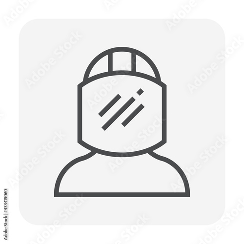 Worker and face shield vector icon. Protective equipment for protection people, workman, human from heat, spark and flame fire in industrial work i.e. welding, hot casting of metal steel in metallurgy