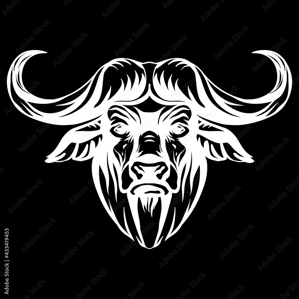 Obraz premium Vector head of mascot african buffalo head isolated on black