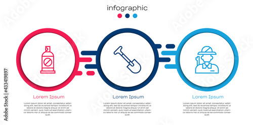 Set line Spray against insects, Shovel and Hunter. Business infographic template. Vector