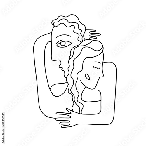 man and woman black and white line cubbism