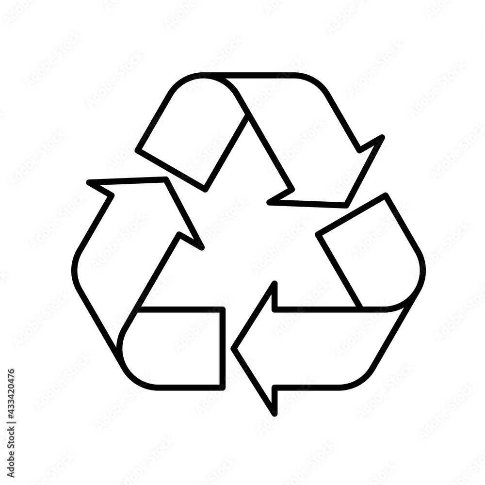 Universal Recycling Symbol. Theme of low or zero waste, clear energy, natural resources conservation, natural ecosystems protection or ecological sustainability of the planet. Black outline vector Universal Recycling Symbol. Theme of low or zero waste, clear energy, natural resources conservation, natural ecosystems protection or ecological sustainability of the planet. Black outline vector
