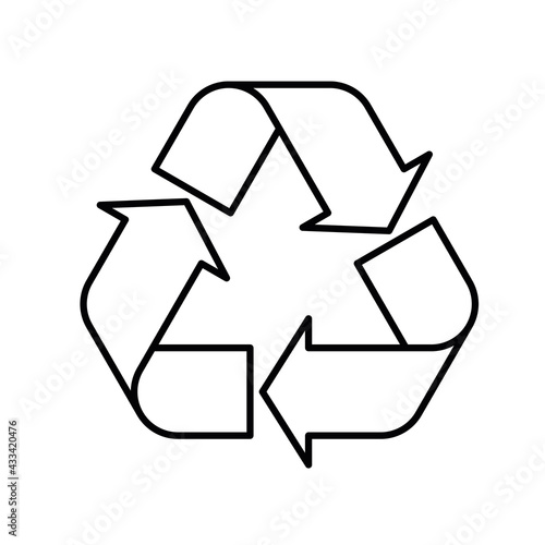 Universal Recycling Symbol. Theme of low or zero waste, clear energy, natural resources conservation, natural ecosystems protection or ecological sustainability of the planet. Black outline vector