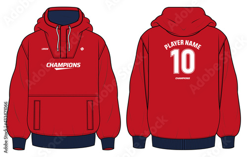 Long sleeve Hoodie jacket sweatshirt design template in vector, Hooded jacket sweater with front and back view, hooded winter jacket for Men and women. for training, Running and workout in winter