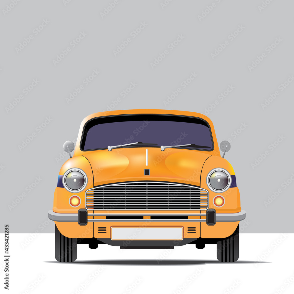 Front view of classic yellow cab - obrazy, fototapety, plakaty 