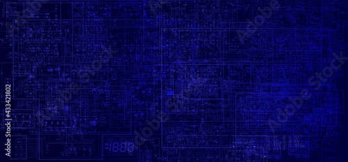 Technical circuit drawings background - Abstract dark blue - Vintage hi fi