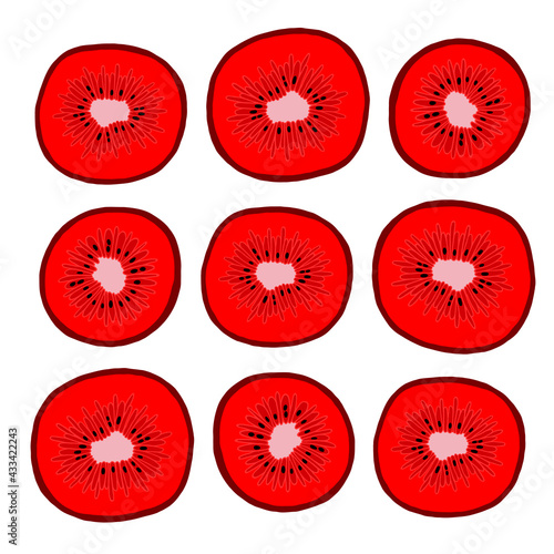 Bright vector illustration with red kiwi slices.
