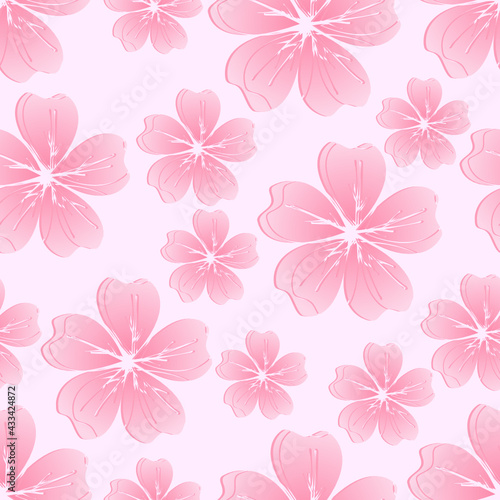 Seamless pattern with pink Sakura flower on pink background vector.
