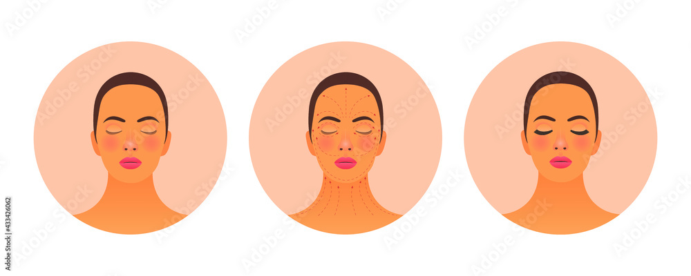 Beauty Studio Badges. Females with Healthy Skin Portrait, Massage Lines, Eyelash Extension. Modern Flat Vector Illustration. Beautiful Models on Beige Background. Social Media Highlights Template. Beauty Studio Badges. Females with Healthy Skin Portrait, Massage Lines, Eyelash Extension. Modern Flat Vector Illustration. Beautiful Models on Beige Background. Social Media Highlights Template.