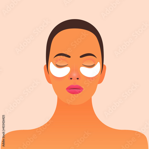 Eye skin care. Modern Flat Vector Illustration. Woman with Beauty Patch Mask Under Eyes. Website Template. Social Media Concept.
