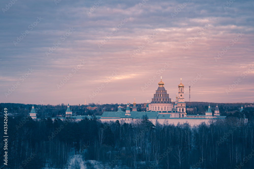The Resurrection Monastery or New Jerusalem Monastery in Moscow Region at winter sunset