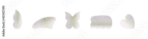 Kinds of Gua Sha Stones with Marble Texture for Beauty Facial Massage Therapy. Skin Care Anti-Aging Tools. Social Media Banner.