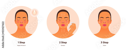 Gua Sha Facial Massage Steps Badges. Modern Flat Vector Illustration. Website Template. Social Media Concept.