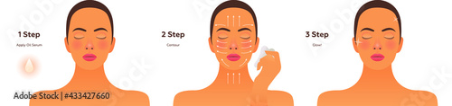 Gua Sha Facial Massage Steps. Modern Flat Vector Illustration. Website Template. Social Media Concept.